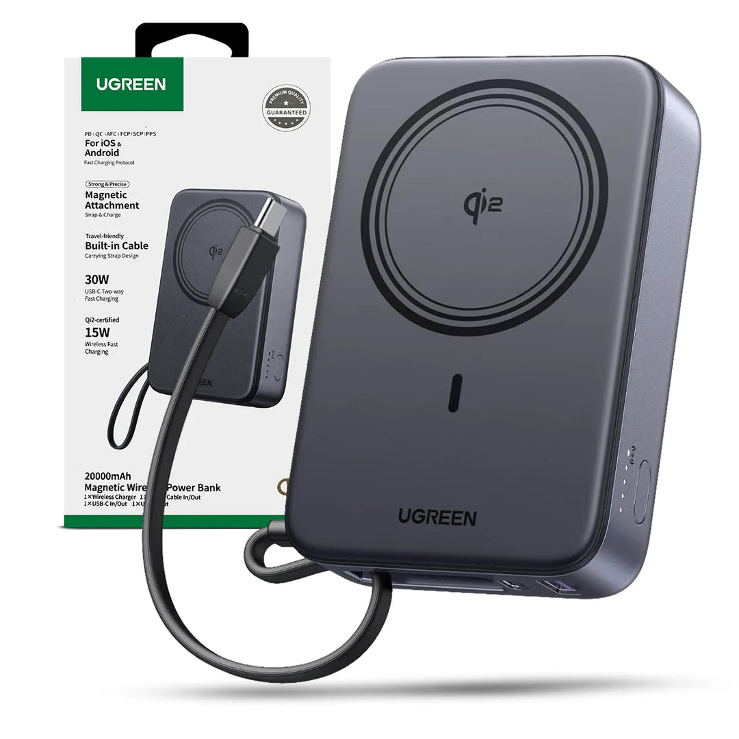 Power Bank Magnetico Ugreen 15w, 20000mAh, con cable tipo - C, PB567 - Achorao