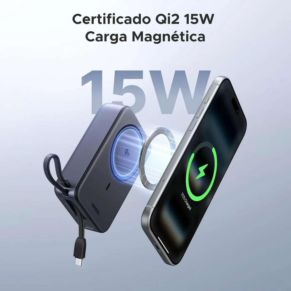 Power Bank Magnetico Ugreen 15w, 20000mAh, con cable tipo - C, PB567 - Achorao
