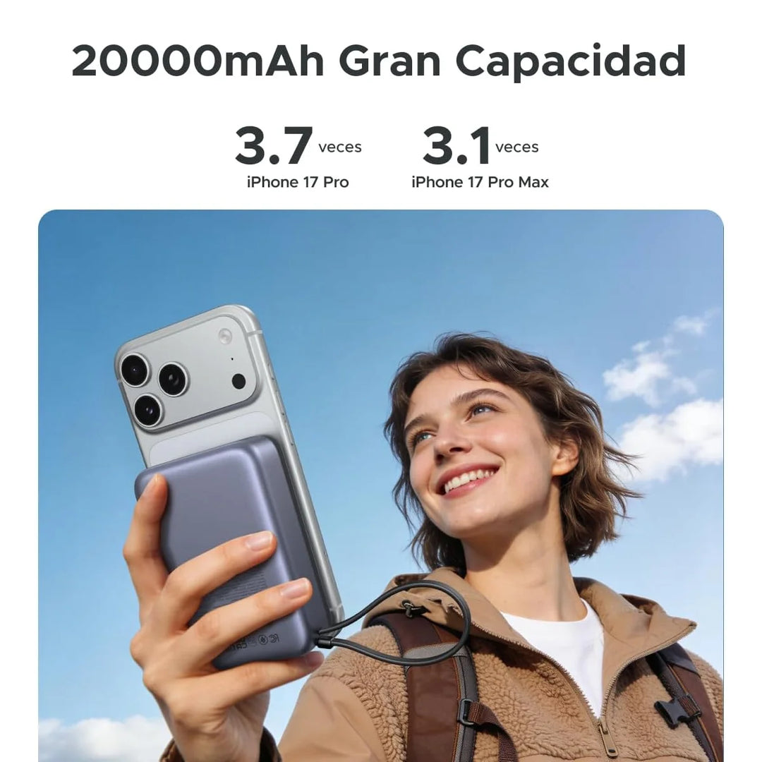 Power Bank Magnetico Ugreen 15w, 20000mAh, con cable tipo - C, PB567 - Achorao