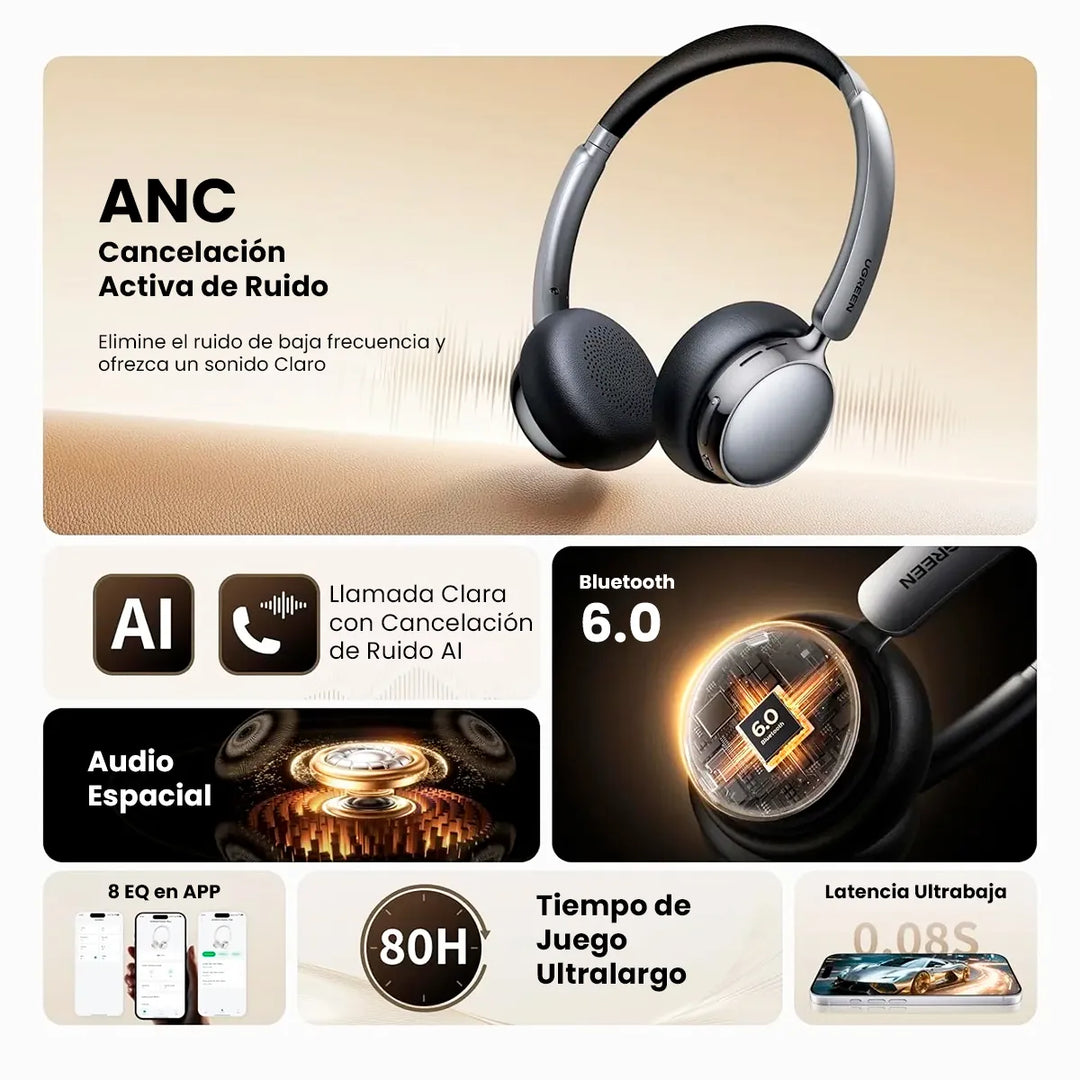 Audífonos inalámbricos UGREEN Studio Plus, ANC, HP207