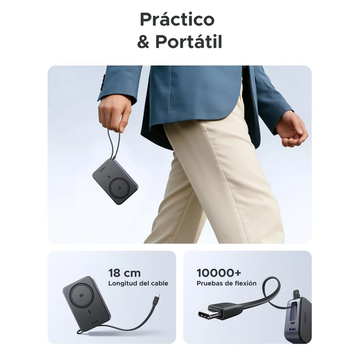 Power Bank Magnetico Ugreen 15w, 20000mAh, con cable tipo - C, PB567 - Achorao