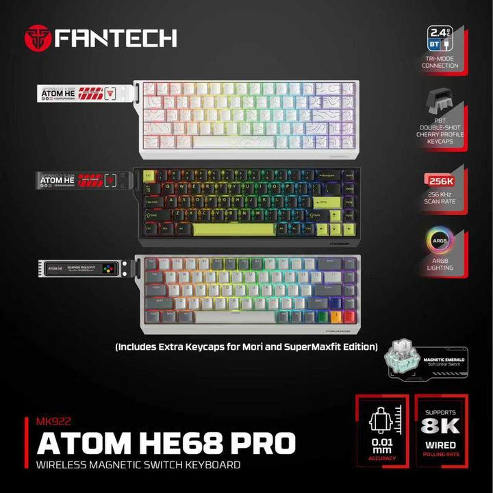Teclado mecánico gamer FANTECH ATOM HE68 PRO mk922, Super Maxfit