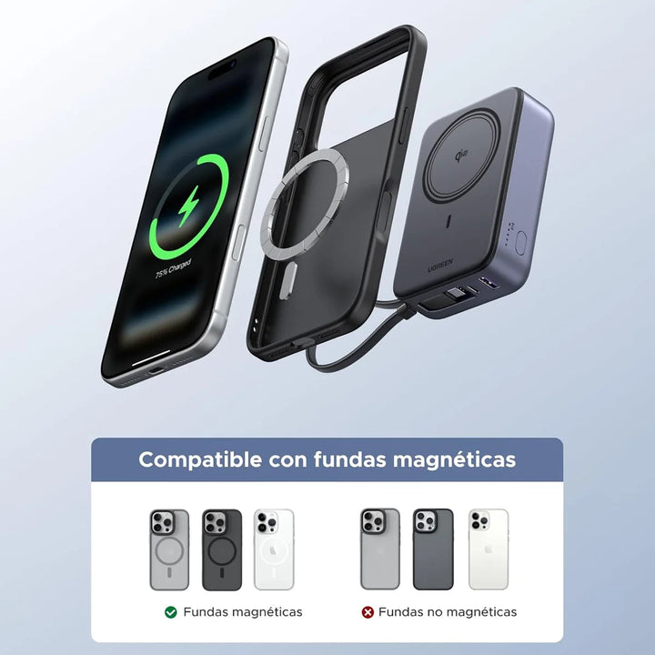 Power Bank Magnetico Ugreen 15w, 20000mAh, con cable tipo - C, PB567 - Achorao