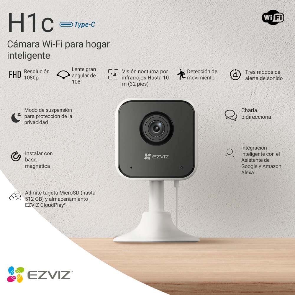 Cámara Wi-Fi inteligente EZVIZ H1C para el hogar 1080P FHD