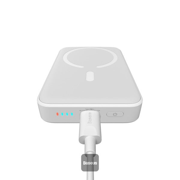 Mini PowerBank inalámbrico magnético Baseus, 10000 mAh, 20W Carga rápida, con cable tipo C, color Blanco