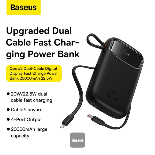 Power Bank Baseus Qpow2 Dual fast charging cables 10000mAh 22.5W Lightning + C - Achorao