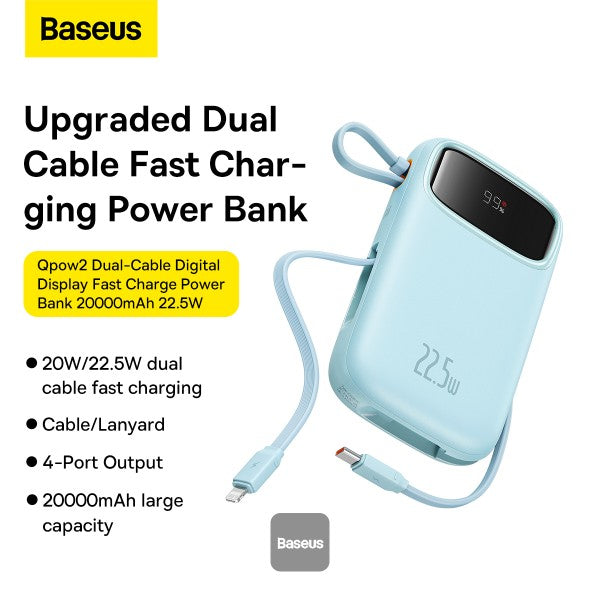 Power Bank Baseus Qpow2 Dual fast charging cables 10000mAh 22.5W Lightning + C - Achorao