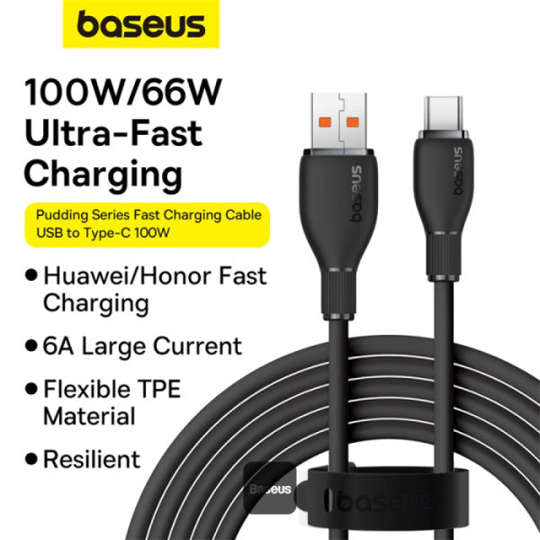 Cable de carga rápida Baseus Pudding Series, USB-A a USB-C, 100 W, 1.2 m - Achorao