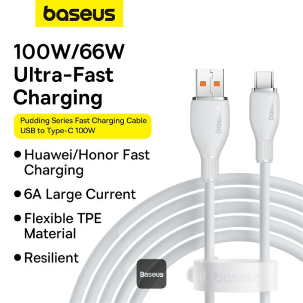 Cable de carga rápida Baseus Pudding Series, USB-A a USB-C, 100 W, 1.2 m - Achorao