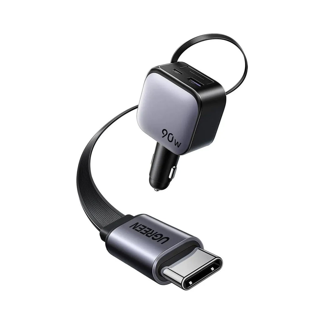 Cargador para autos UGREEN 90W carga rápida con cable retractil EC603 55909B
