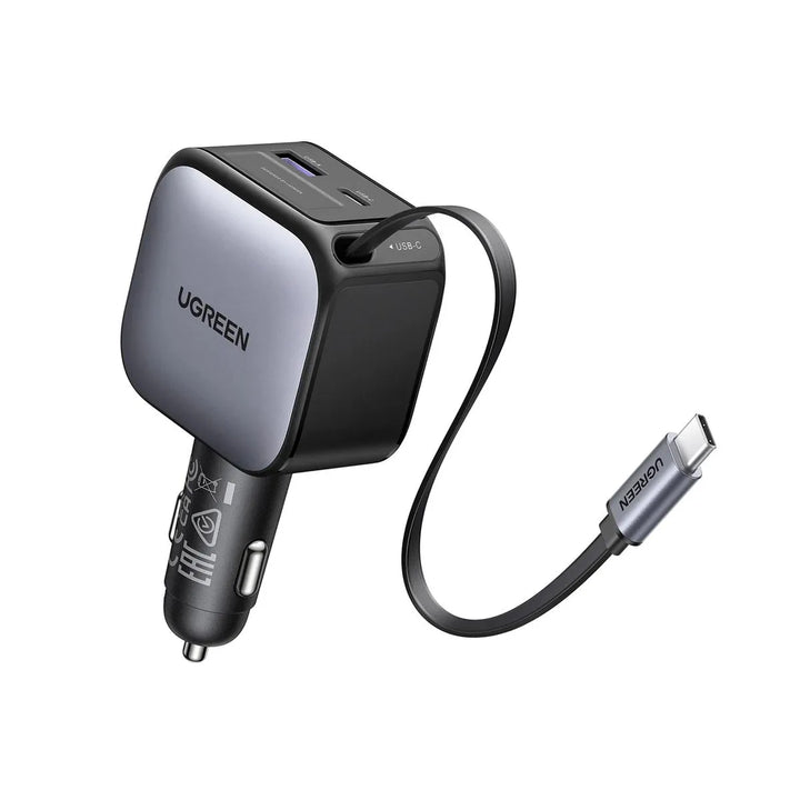 Cargador para autos UGREEN 90W carga rápida con cable retractil EC603 55909B