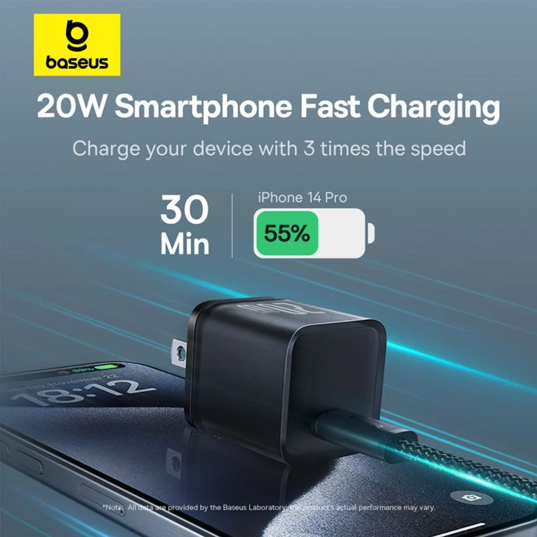 Cargador rápido USB-C Baseus GaN5S 20 W, 1 puerto, enchufe US - Achorao