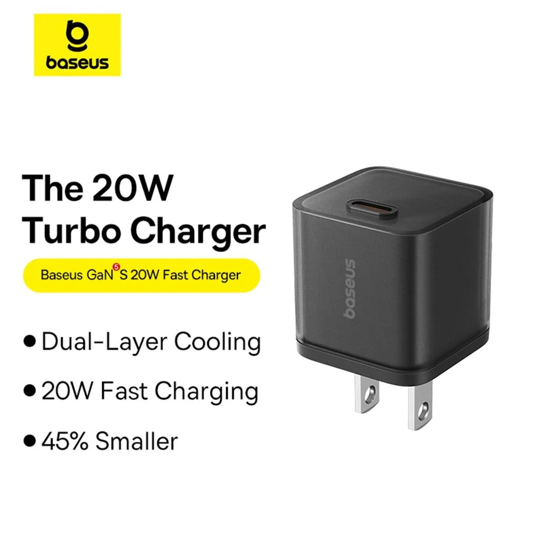 Cargador rápido USB-C Baseus GaN5S 20 W, 1 puerto, enchufe US - Achorao