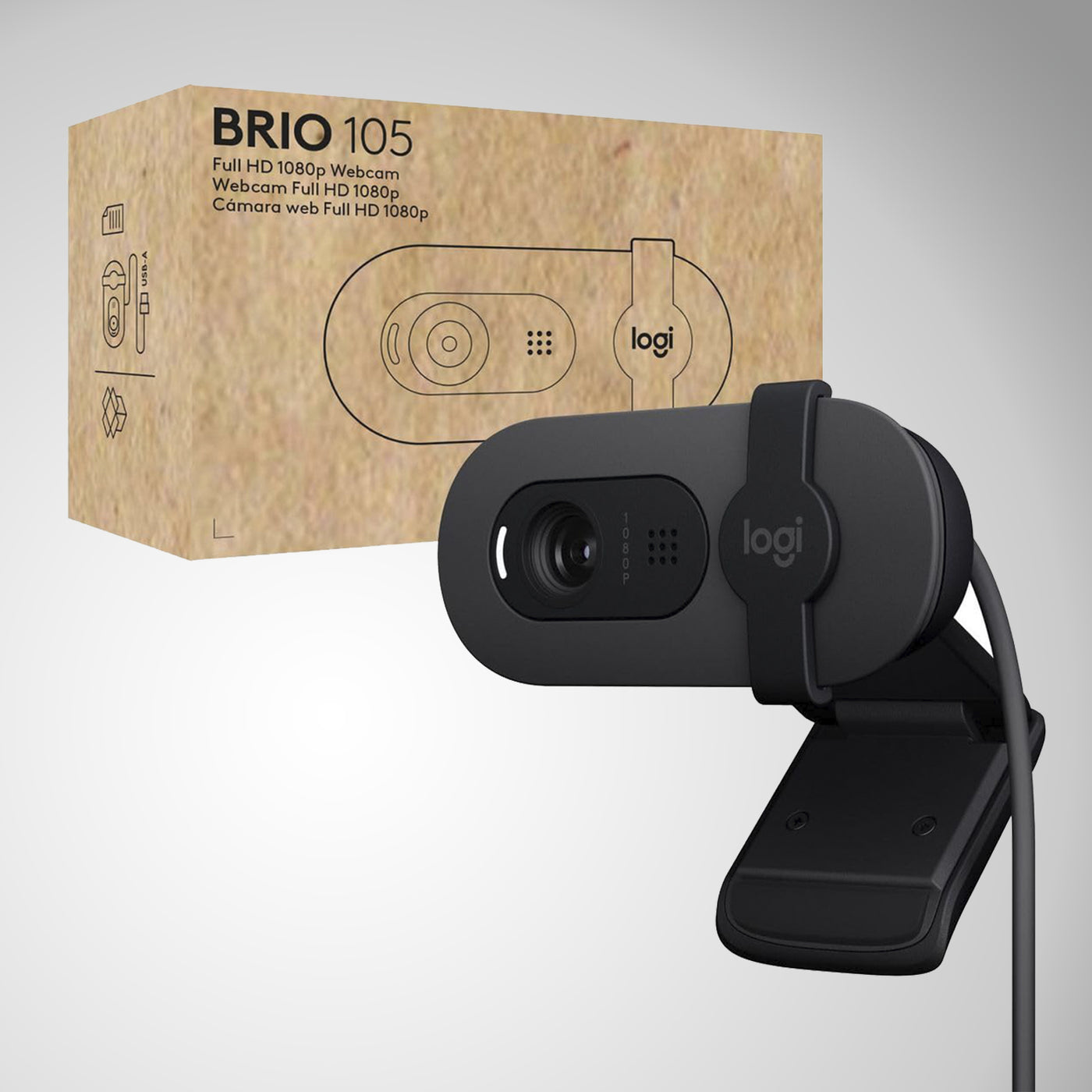 Cámara Logitech Brio 105 Full HD 1080p Business Webcam con equilibrio de luz automática, USB-A, obturador de privacidad, fácil instalación, compatible con Windows, macOS, ChromeOS