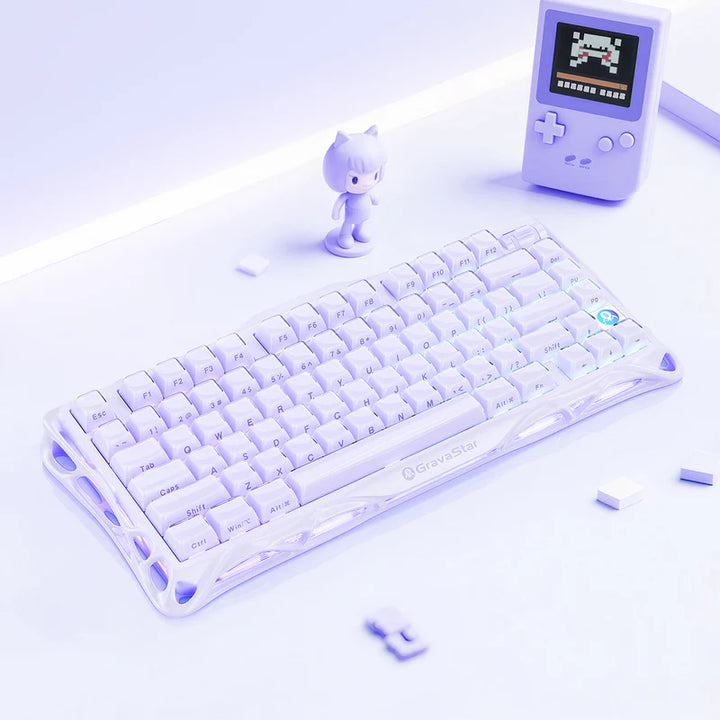 Teclado mecánico gamer Gravastar Mercury V75 HE, cableado, Lavender purple, layout inglés - Achorao