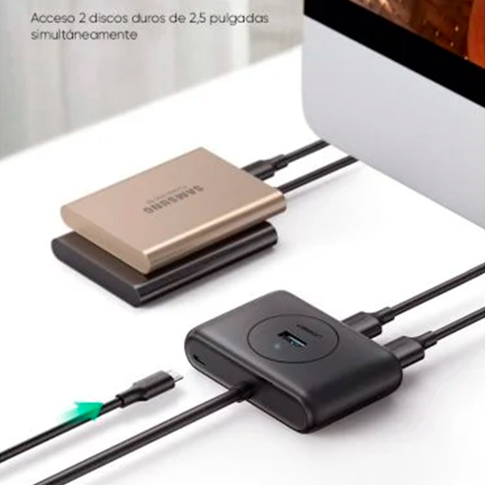 Adaptador hub USB UGREEN CR113 USB 3.0, 4 puertos, cable 0.5 m, black - Achorao