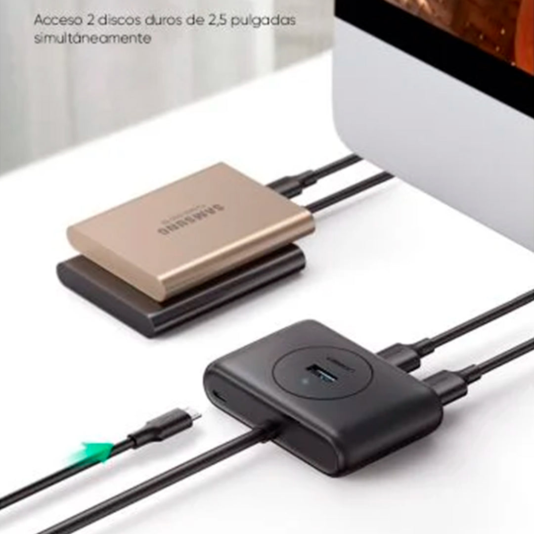 Adaptador hub USB UGREEN CR113 USB 3.0, 4 puertos, cable 0.5 m, black - Achorao