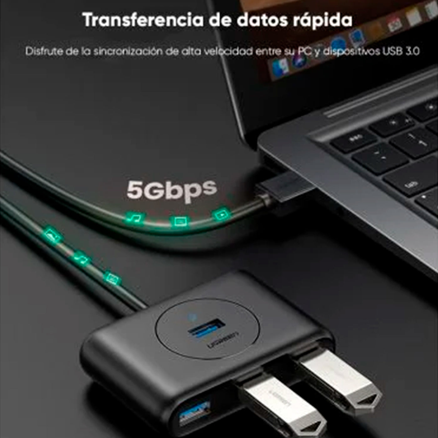 Adaptador Hub de 4 puertos UGREEN USB 3.0 Hub 0.5m (Black) CR113 20290