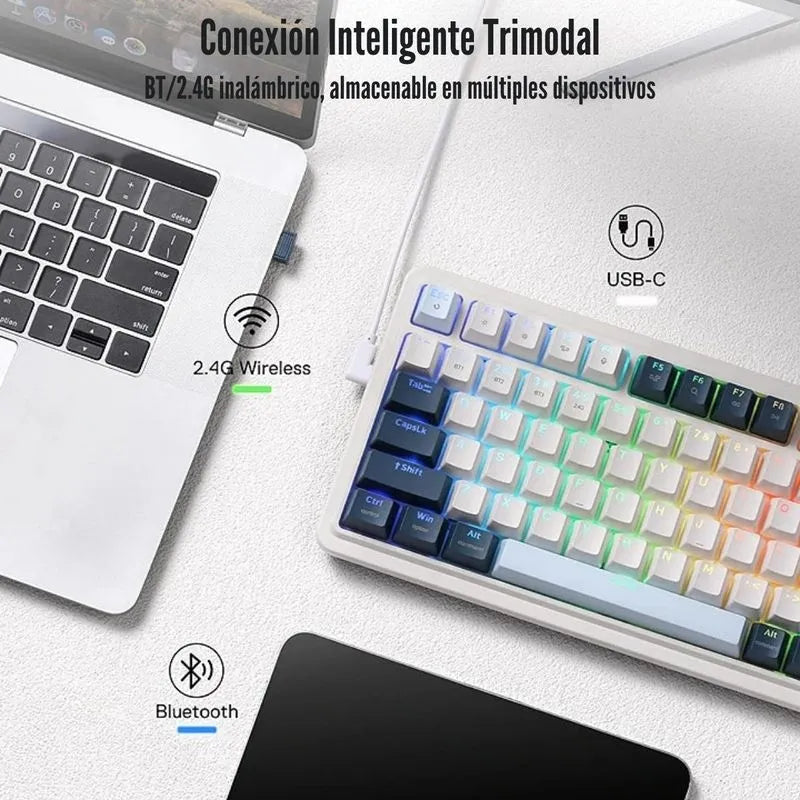 Teclado Gamer Redragon EISA K686-RGB-PRO Wireless White And Blue - Achorao