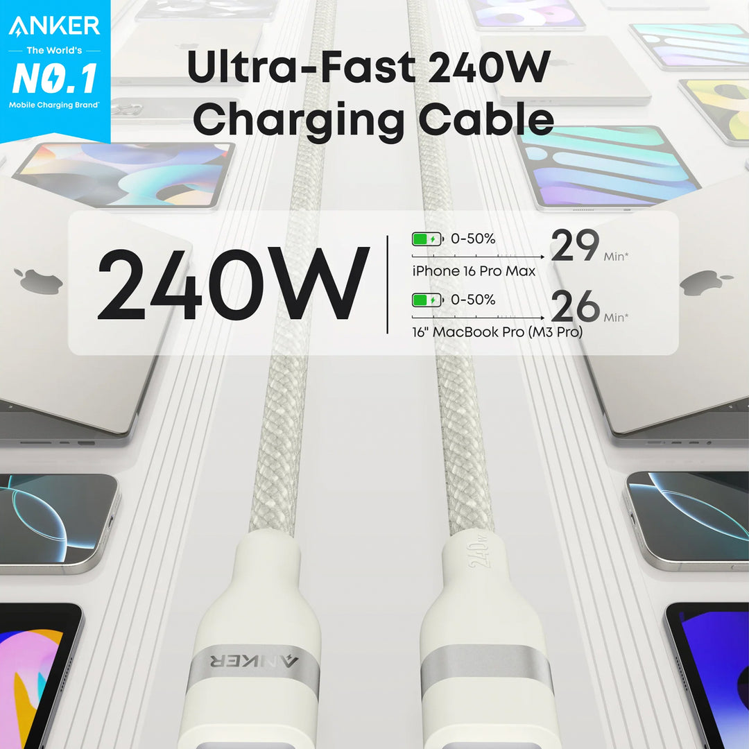 Cable de carga rápida Anker usb C a usb C 3.3FT (1m), 240W, Upcycled Braided