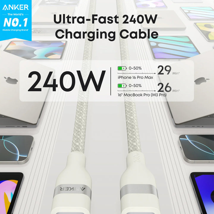 Cable de carga rápida Anker usb C a usb C 3.3FT (1m), 240W, Upcycled Braided