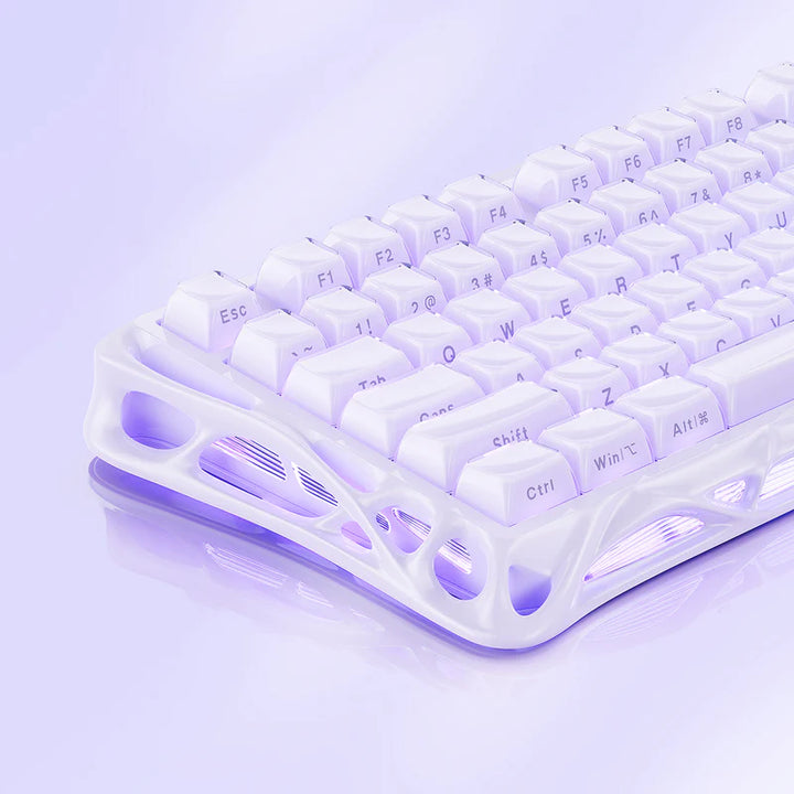 Teclado mecánico gamer Gravastar Mercury V75 HE, cableado, Lavender purple, layout inglés - Achorao