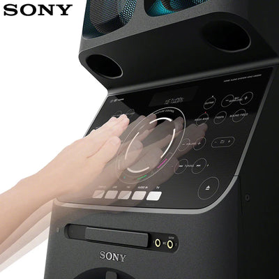 Sony MHC-V90DW - Sistema de Audio de Alta Potencia (13 Altavoces Apilados; Bluetooth, LDAC, DVD, HDMI, USB, Modo Karaoke, Entrada de Guitarra, iluminación LED, Efectos de DJ, asa y Ruedas)