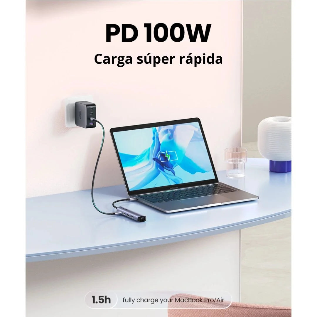 Adaptador Hub UGREEN USB-C a 2*USB 3.0 + HDMI + RJ45 + PD 5 en 1 CM418