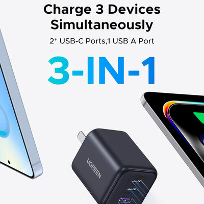 Cargador rápido UGREEN GaN de 45 W y 3 puertos X527 - Achorao