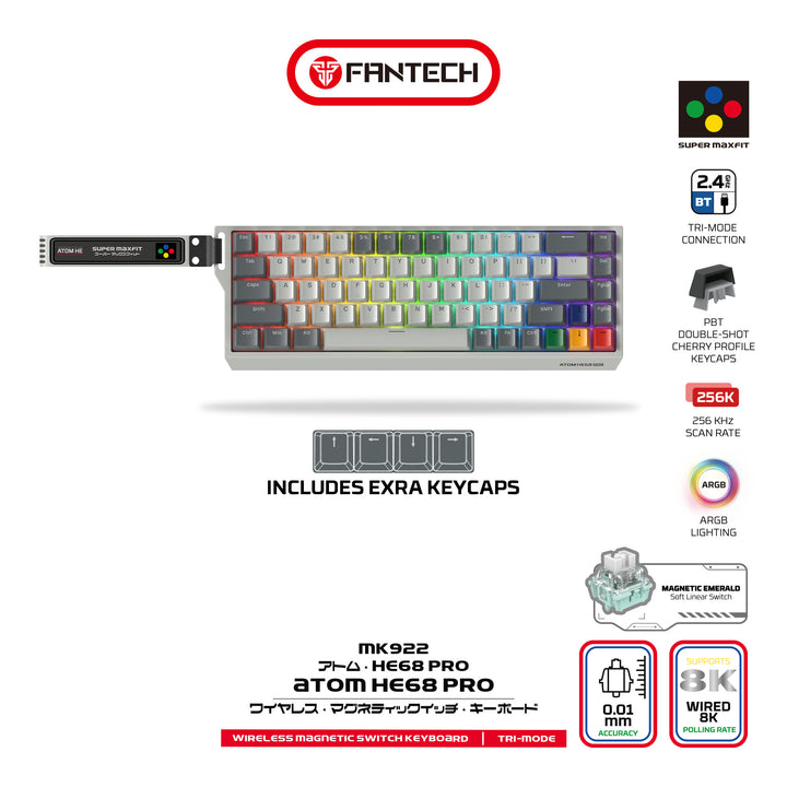Teclado mecánico gamer FANTECH ATOM HE68 PRO mk922, Super Maxfit