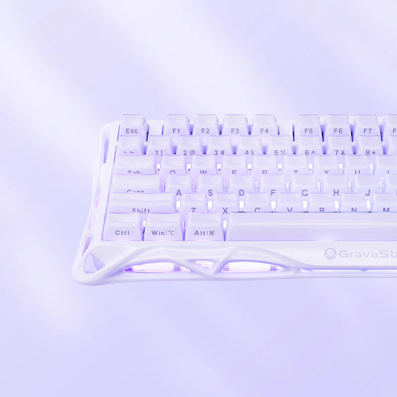 Teclado mecánico gamer Gravastar Mercury V75 HE, cableado, Lavender purple, layout inglés - Achorao
