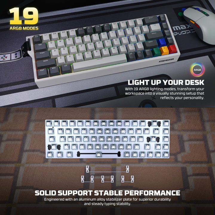Teclado mecánico gamer FANTECH ATOM HE68 PRO mk922, Super Maxfit