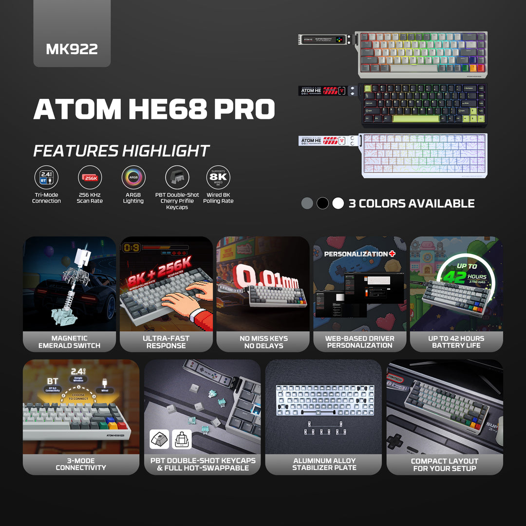 Teclado mecánico gamer FANTECH ATOM HE68 PRO mk922, Super Maxfit