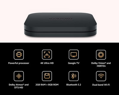 Xiaomi TV Box S (2nd Gen), 4K Ultra HD Streaming Media Player, 2GB RAM 8GB ROM Smart TV Box, Soporta Google TV, Dolby Vision, HDR10+, Dolby Atmos, DTS-HD, Wireless Projection, Dualband-WLAN
