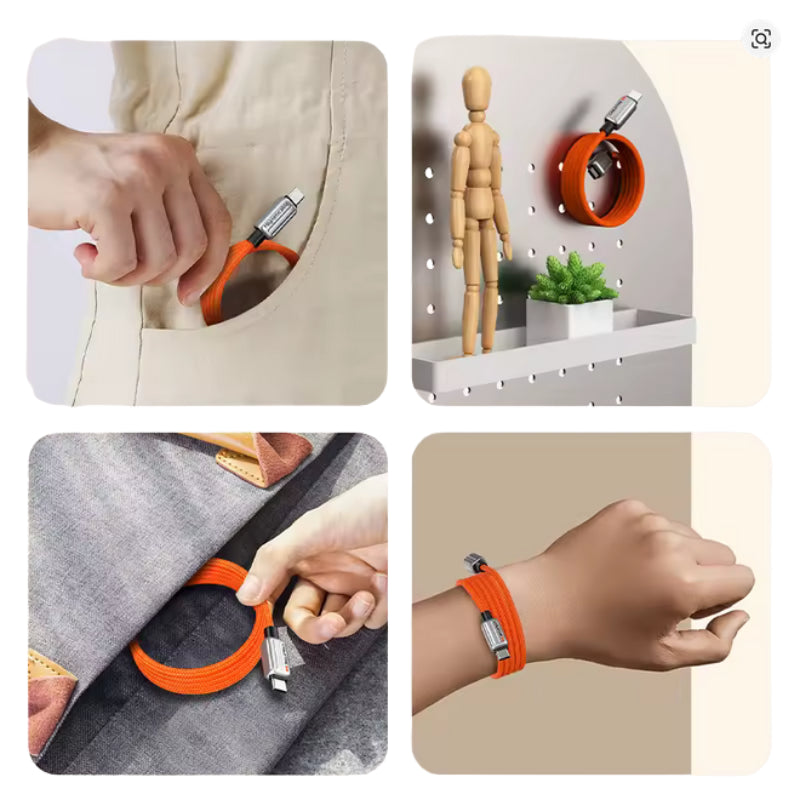 Cable Magnético Auto-Enrollable USB-C CABLETIME | Carga Ultra PD 240W, Naranja