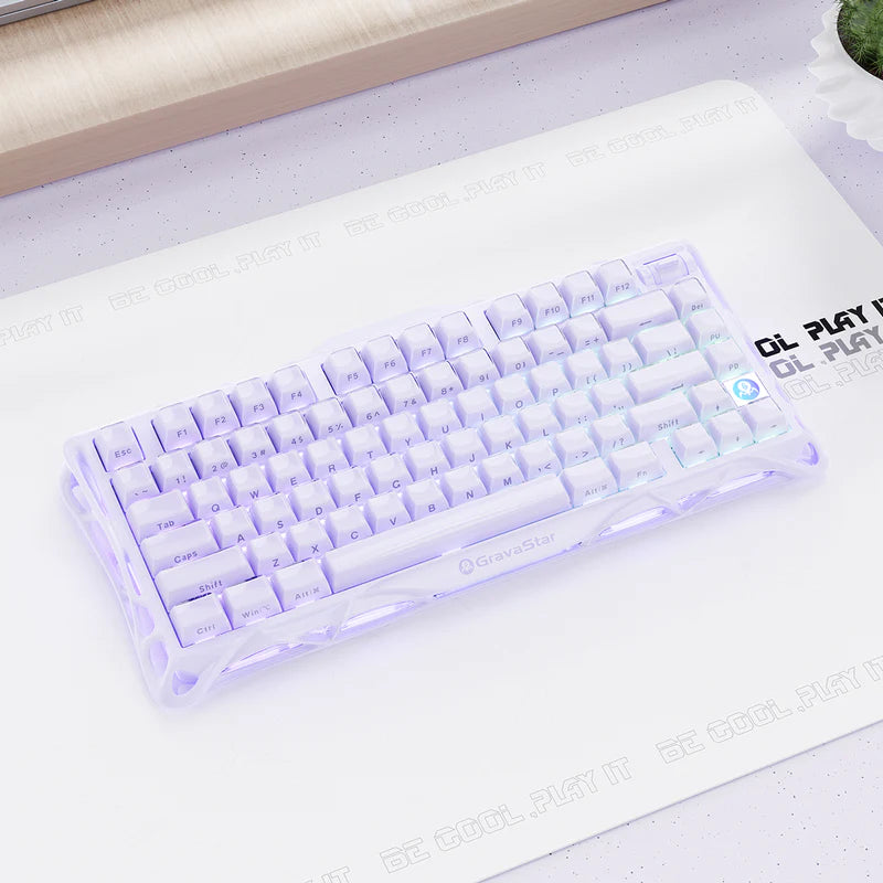 Teclado mecánico gamer Gravastar Mercury V75 HE, cableado, Lavender purple, layout inglés - Achorao
