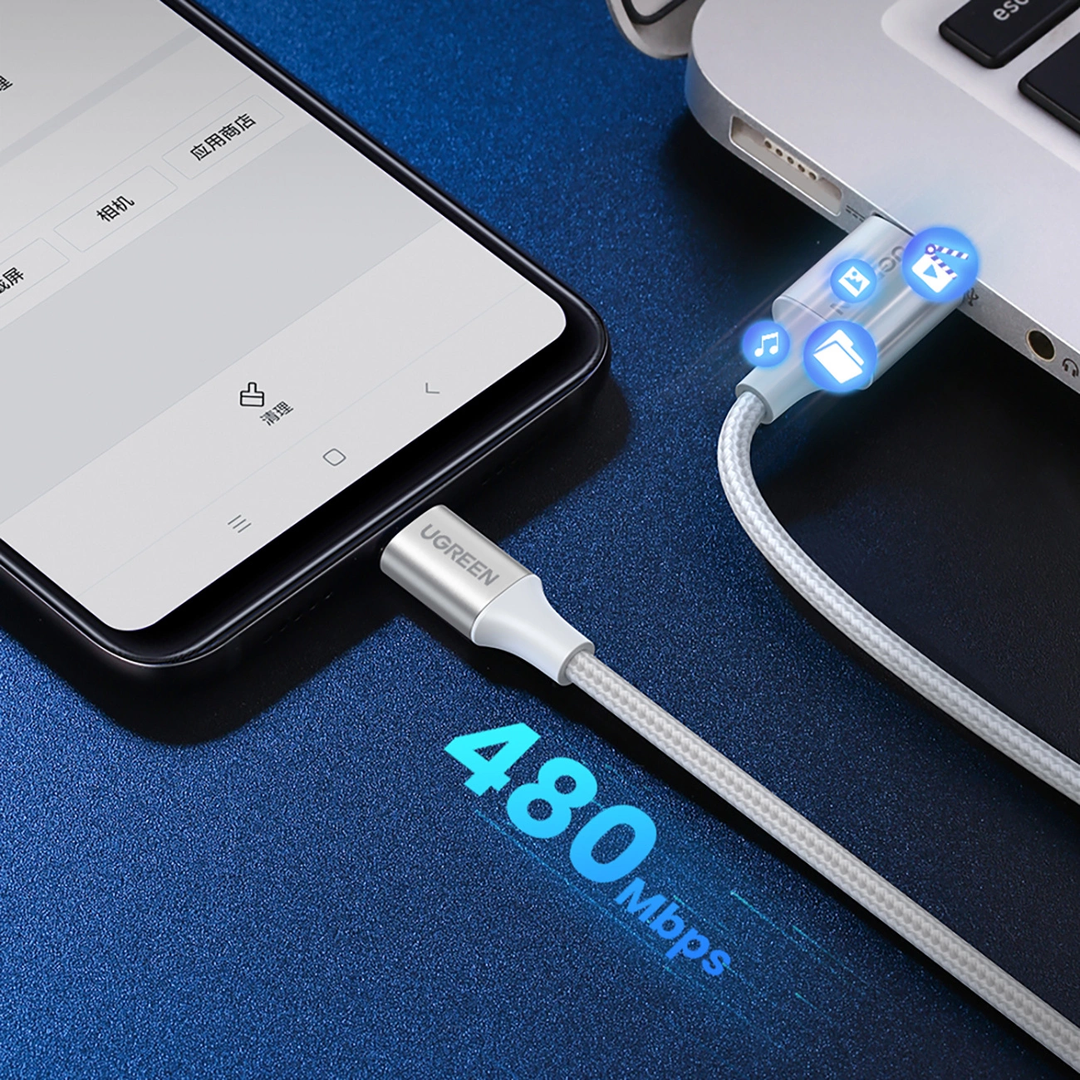 Cable USB-A a USB-C UGREEN Trenzado Blanco, Carga Segura, Modelo US288, PN 60131