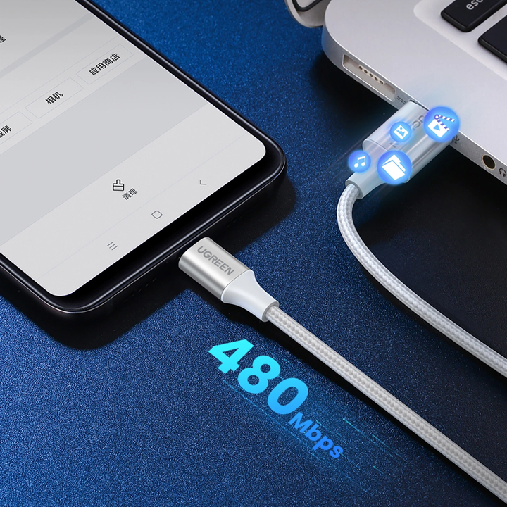 Cable USB-A a USB-C UGREEN Trenzado Blanco, Carga Segura, Modelo US288, PN 60131