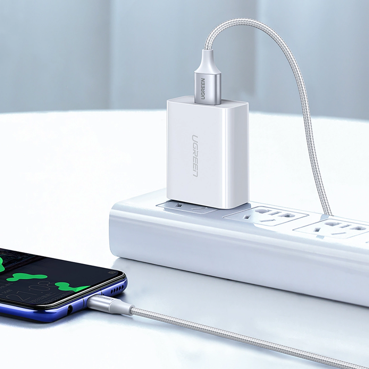 Cable USB-A a USB-C UGREEN Trenzado Blanco, Carga Segura, Modelo US288, PN 60131