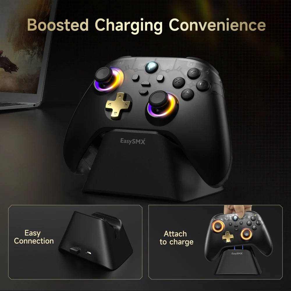 Mando Inalámbrico EasySMX D05 Black, Wifi, BT, con base de carga, RGB - Achorao