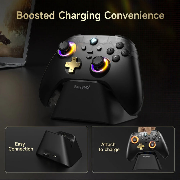 Mando Inalámbrico EasySMX D05 Black, Wifi, BT, con base de carga, RGB - Achorao