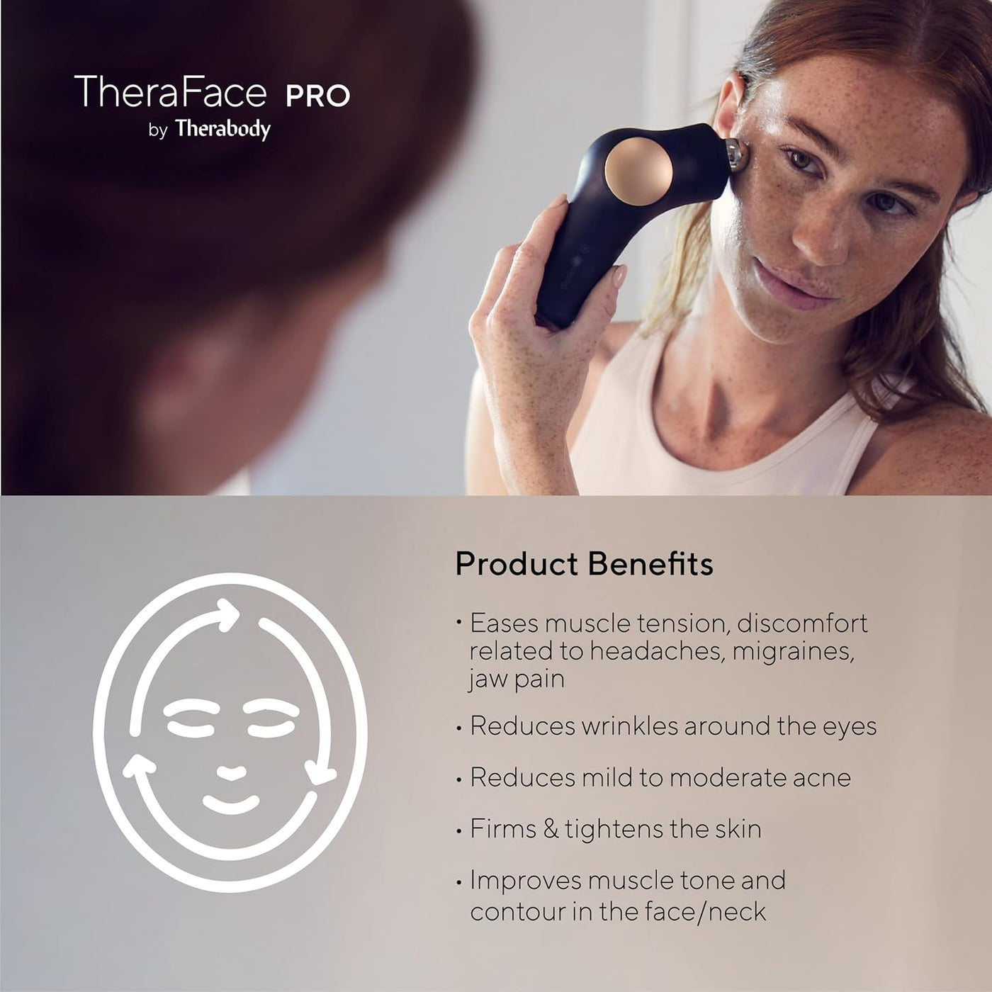 Therabody Theraface Pro - Dispositivo de masaje facial de mano, herramienta eléctrica compacta para terapia de cuidado facial y de la piel