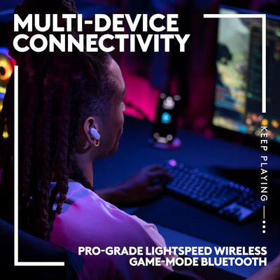 Audifono c/Microfono Logitech G Fits true wireless velocidad de luz + Bluetooth, cuatro micrófonos de formación de haz, PC, Mac, PS5, PS4, móvil, Nintendo Switch