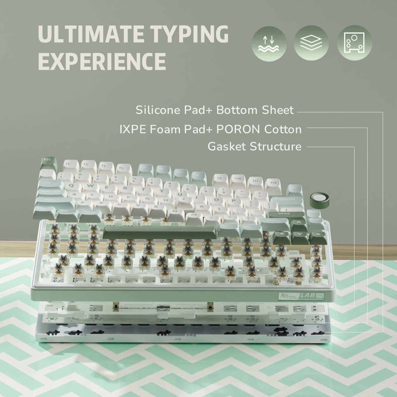 Teclado Gamer Mecánico Royal Kludge RK R75, Cableado, Switch Silver Lineal, Color Skycyan - Achorao