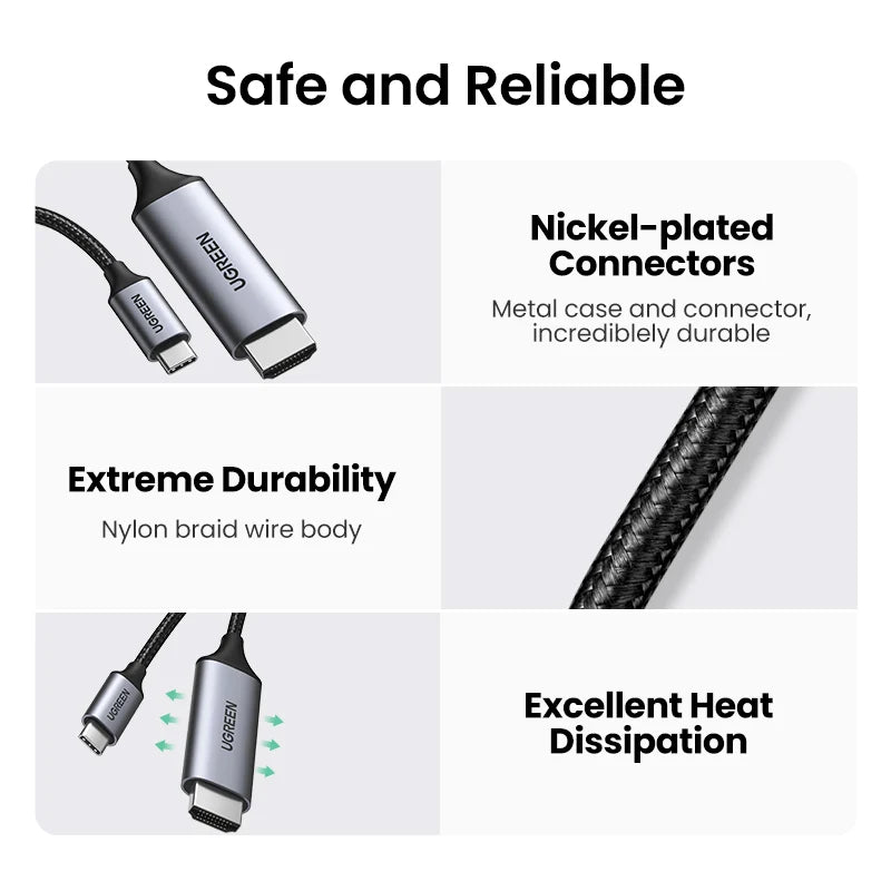 Cable USB-C a HDMI UGREEN Male to Male con carcasa de aluminio 1.5m (Gray Black) 50570 MM142