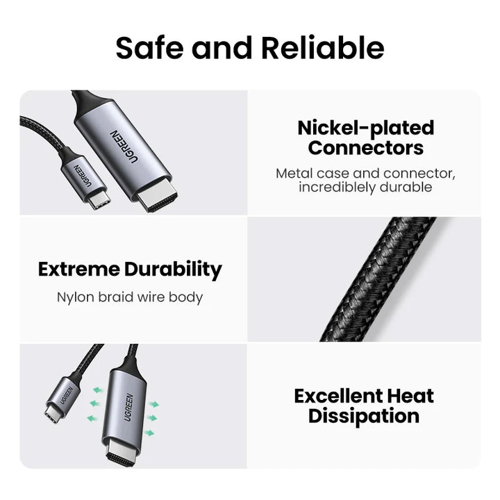 Cable USB-C a HDMI UGREEN Male to Male con carcasa de aluminio 1.5m (Gray Black) 50570 MM142