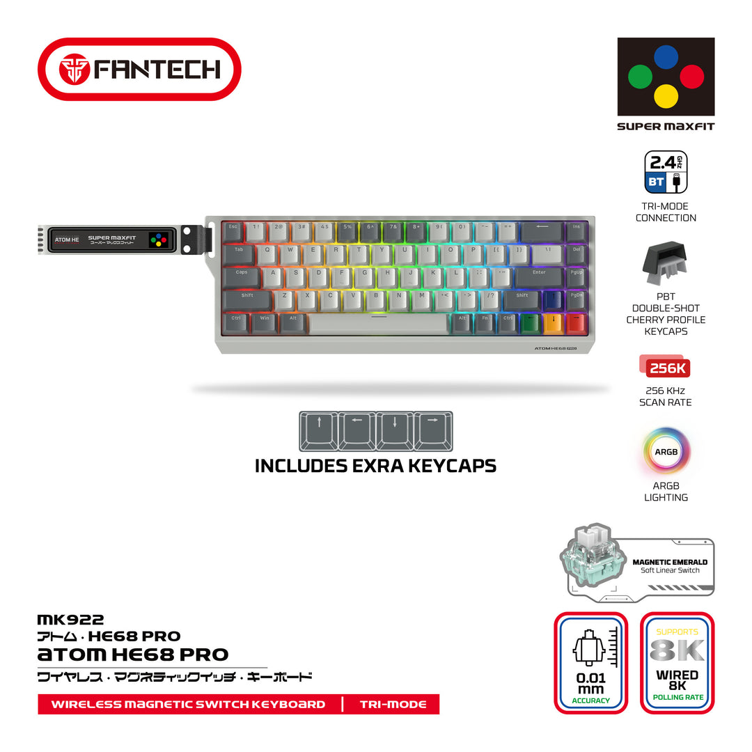 Teclado mecánico gamer FANTECH ATOM HE68 PRO mk922, Super Maxfit