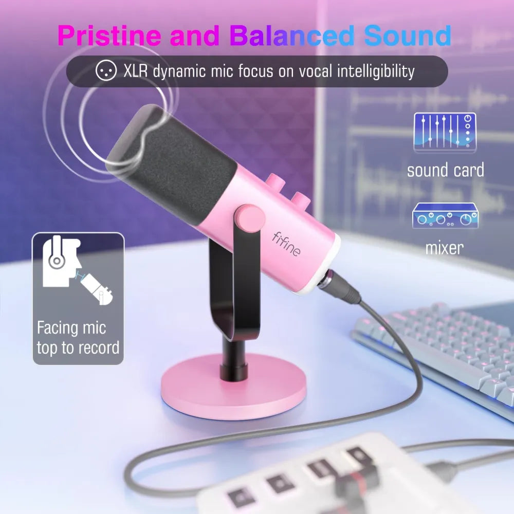 Micrófono dinámico FIFINE AM8 con RGB Touch-mute Pink - Achorao