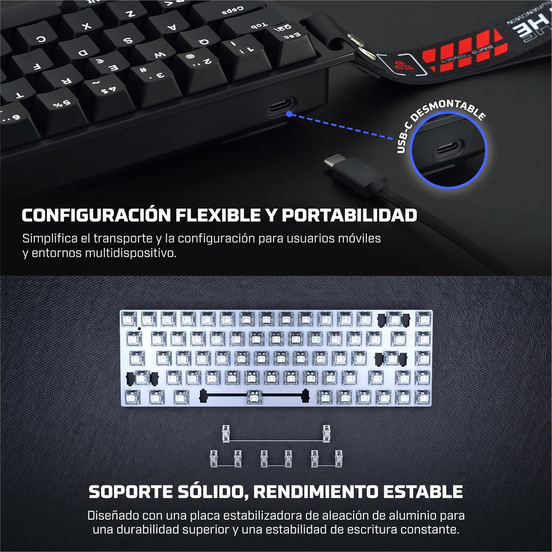Teclado mecánico gamer Fantech ATOM HE68 MK811 cableado con distribución en español