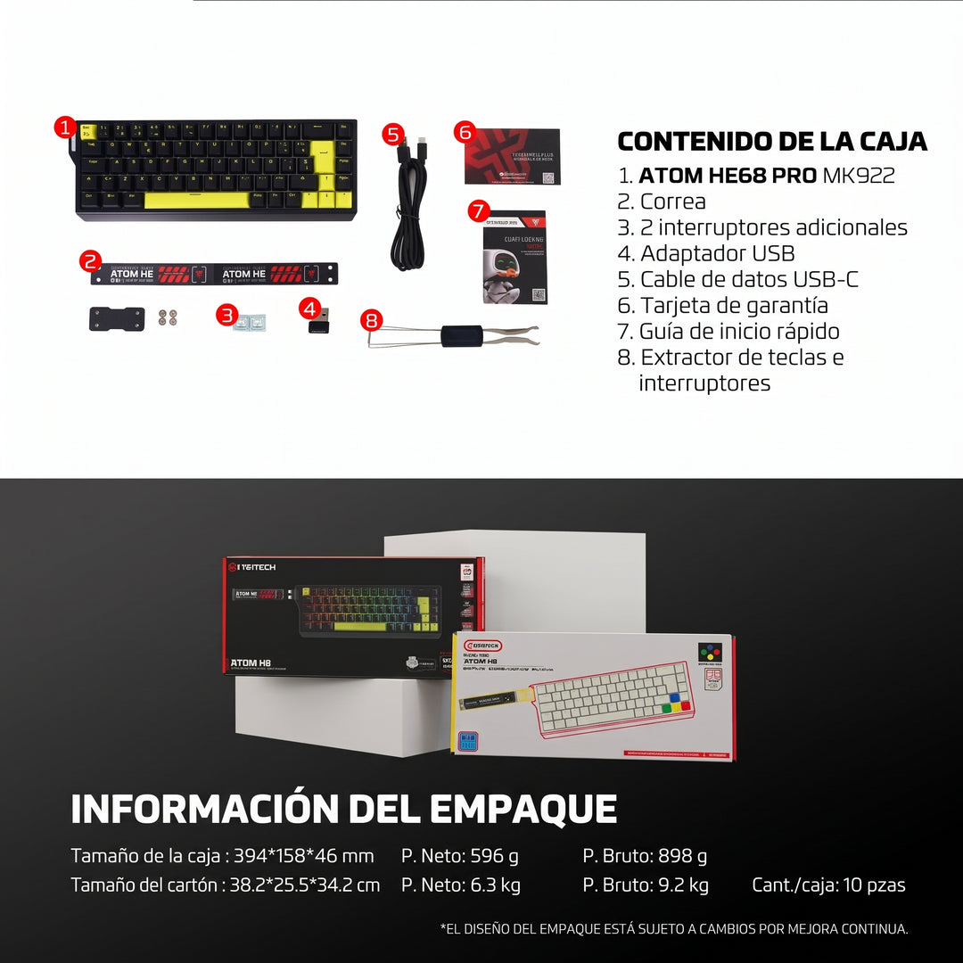 Teclado mecánico gamer inalámbrico Fantech ATOM HE68 PRO MK922 Hall Effect 65% en español